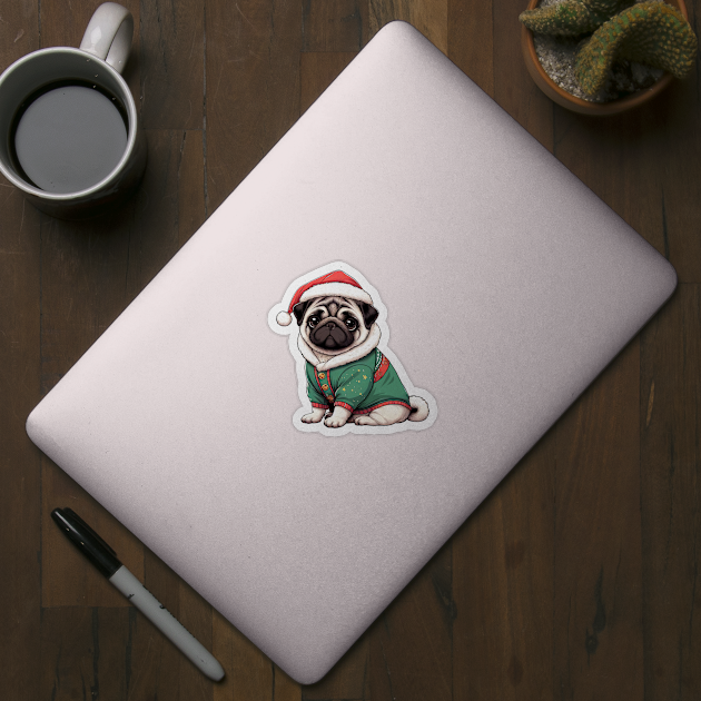 Cute Christmas Pug in Sweater by Takeda_Art